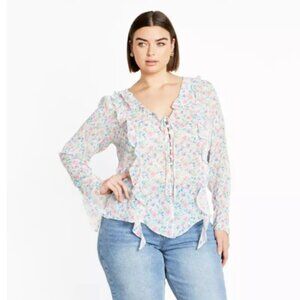 New City Chic size 22 Multi Color Floral Lidia Ruffle Print Top Feminine Boho